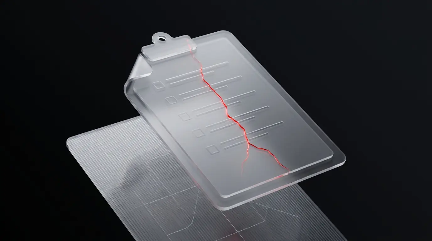3D frosted glass checklist tablet representing scope documentation before soliciting fixed price development proposals