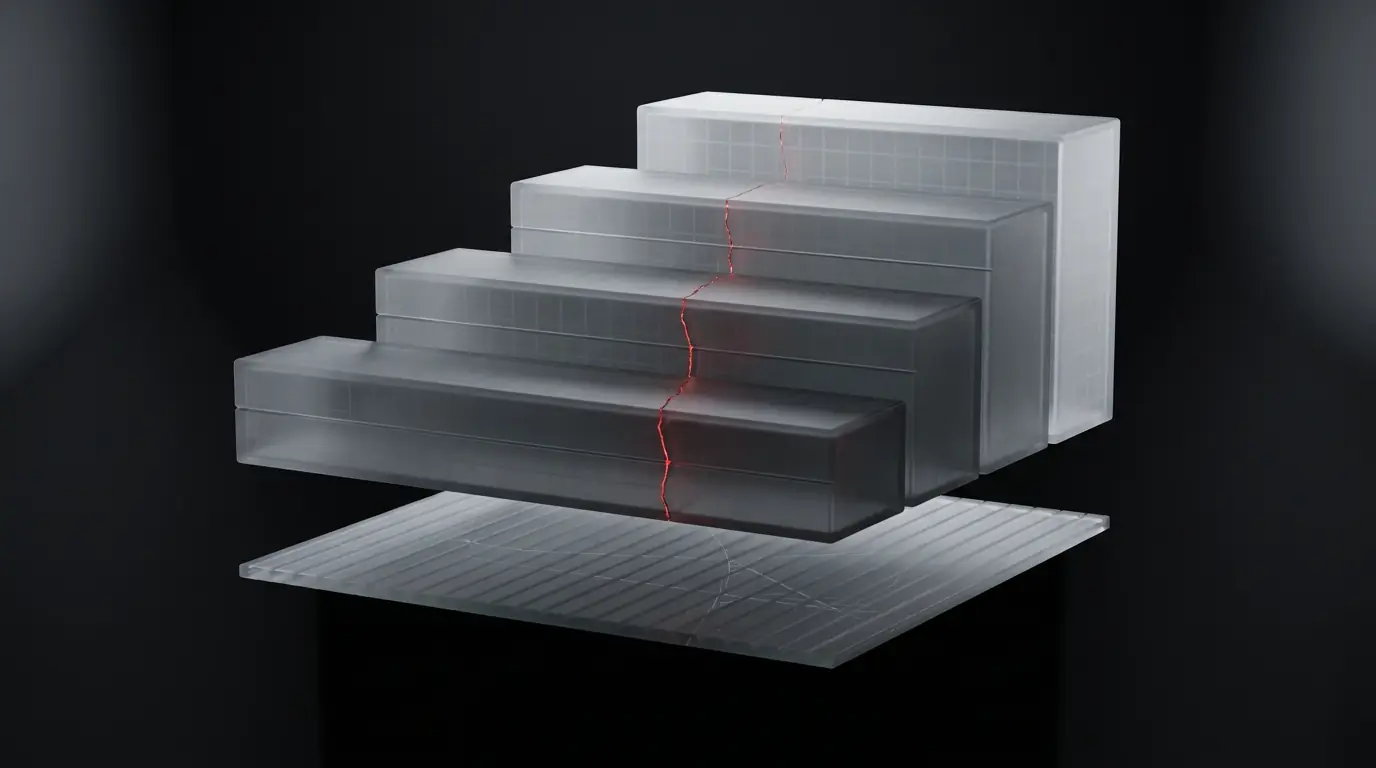 3D frosted glass ascending stepped blocks representing SaaS mobile app cost tiers by build complexity
