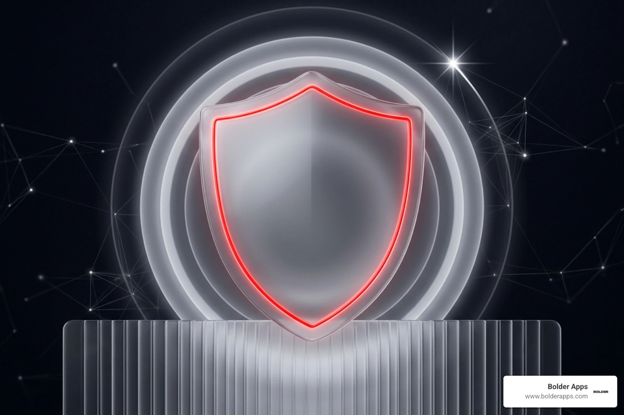 glossy frosted glass verification proof shield with glowing red outline