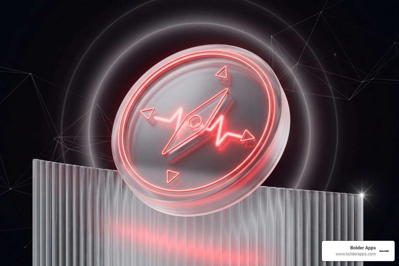 Frosted glass compass with red neon tracing hovering above technical grid lines Frosted glass compass with red neon tracing hovering above technical grid lines