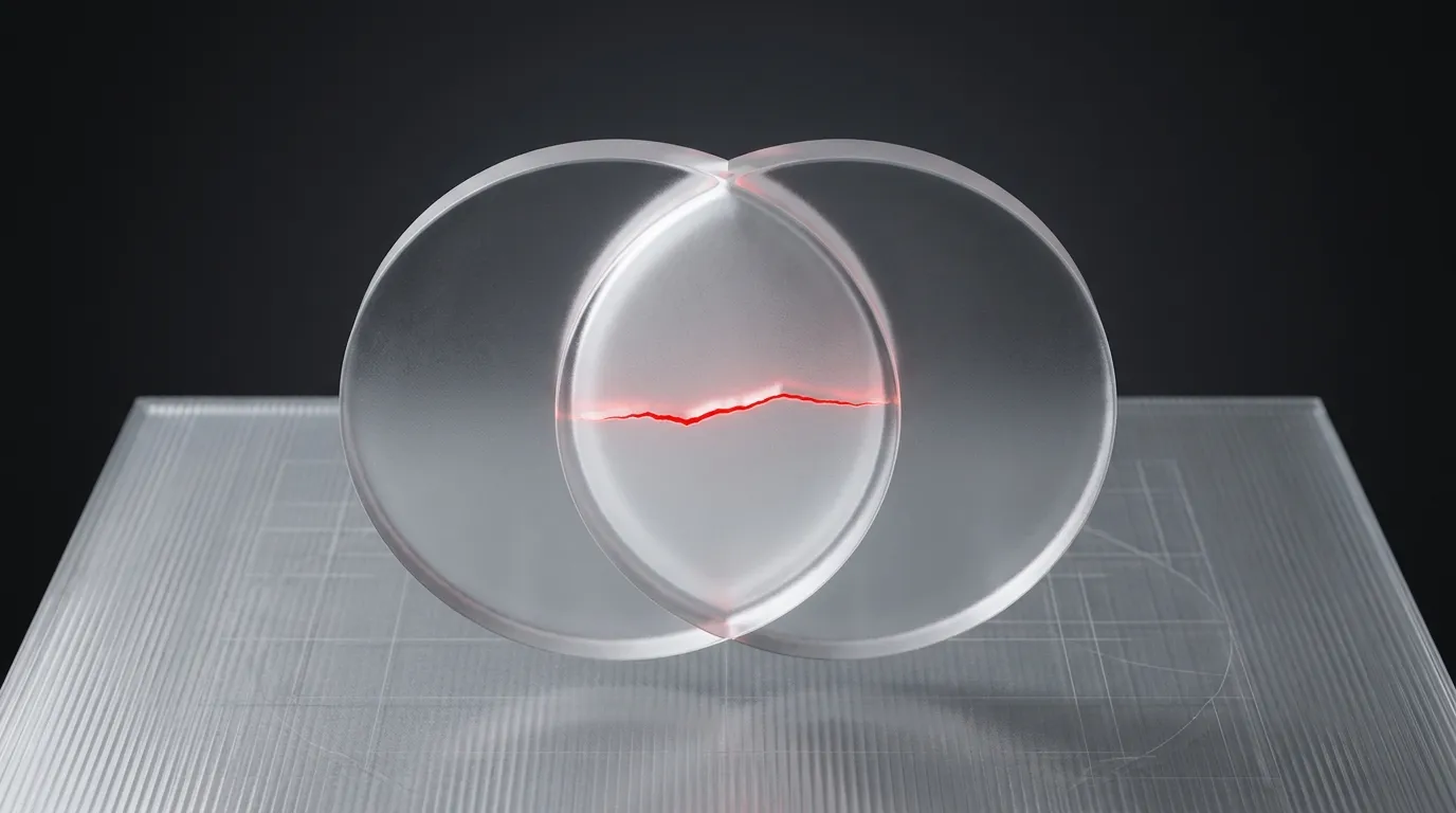 3D rendered frosted glass steering wheel with a glowing red hairline crack, representing the driver-side onboarding and compliance work behind a ride-sharing launch