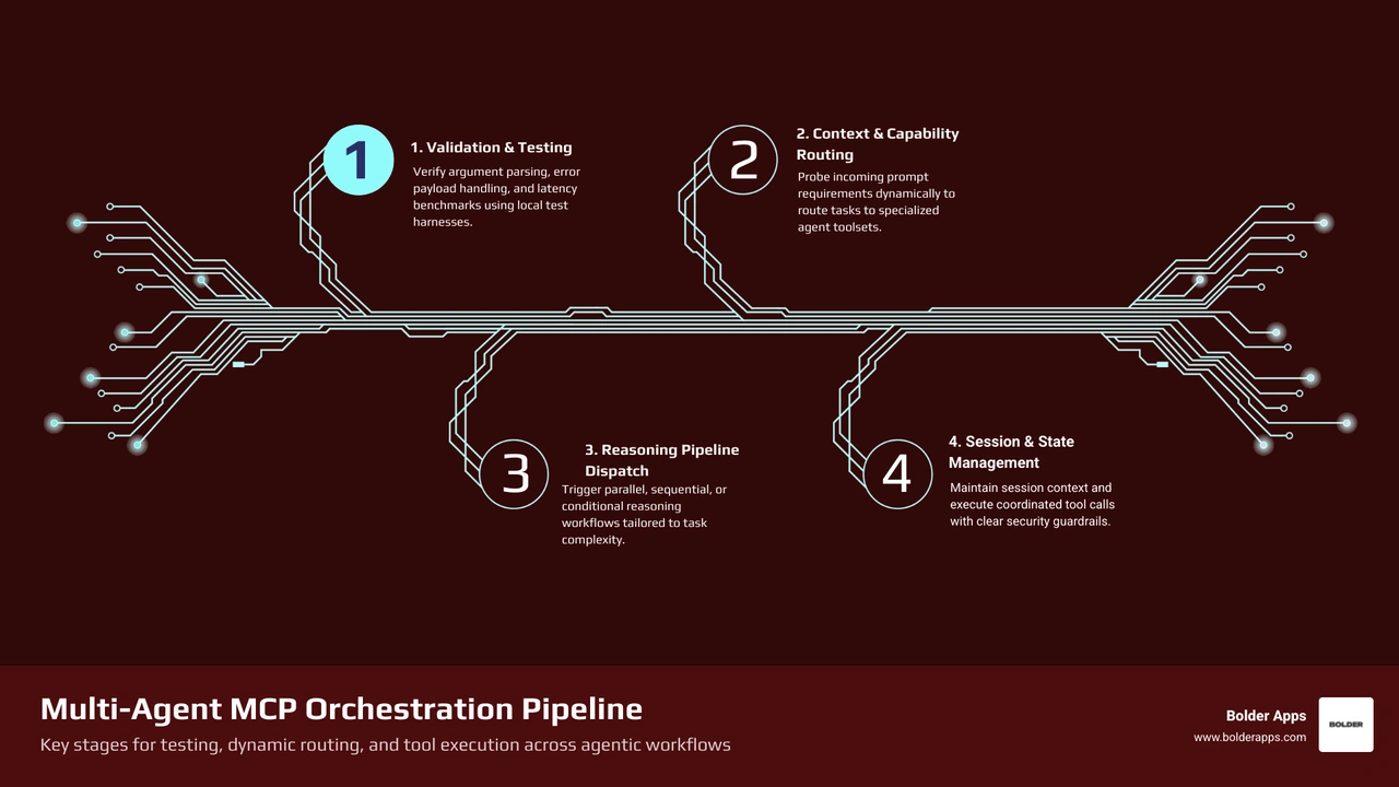 Infographic detailing multi-agent routing, dynamic tool evaluation, and session controls infographic
