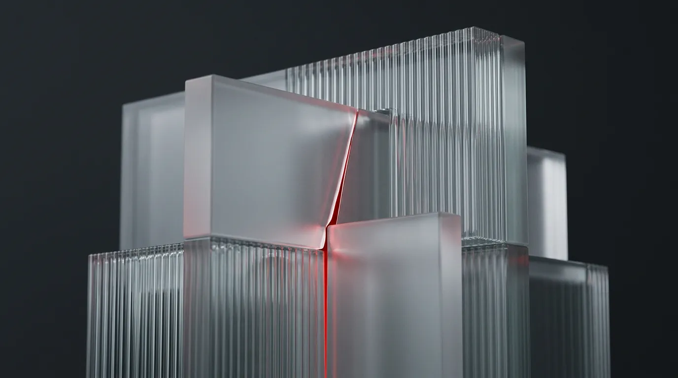 Layered frosted panels with a glowing red access slit