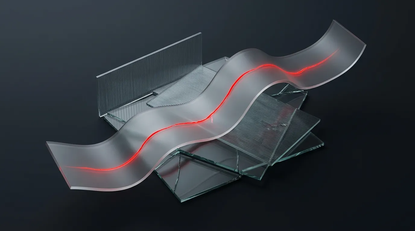 Kotlin-like flowing frosted ribbon over shards