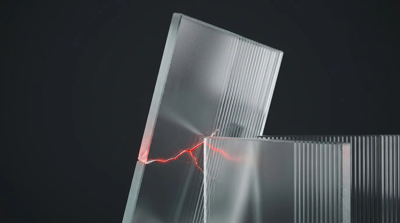 Lean frosted-glass prototype frame with red hinge