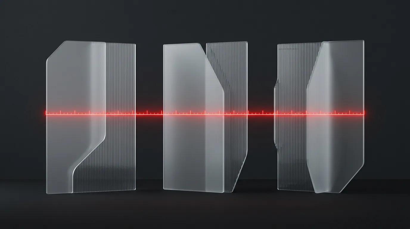 Triptych frosted panels with red measuring bar