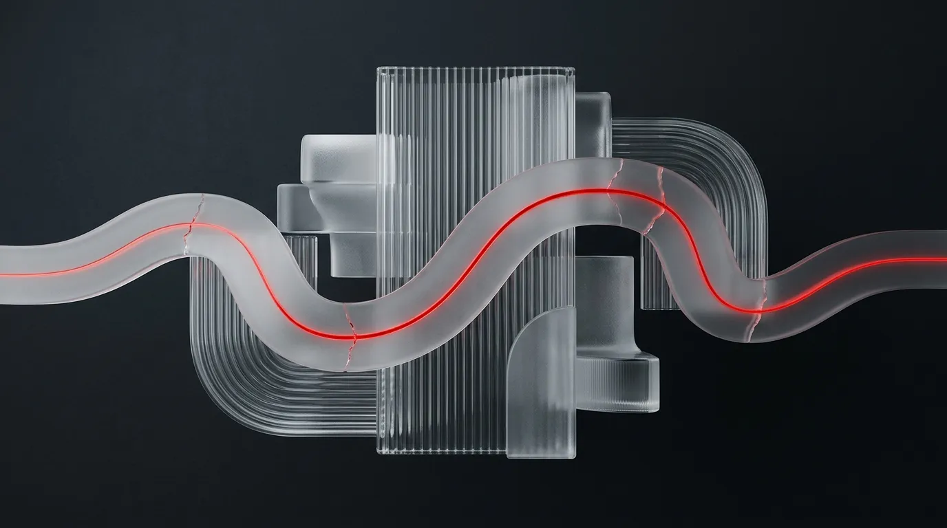 Frosted-glass care pathway ribbon through chambers
