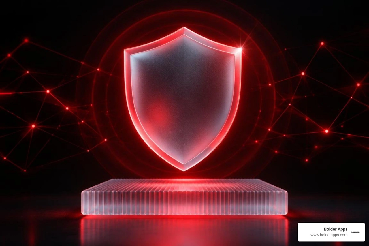 Security framework showing zero-trust verification, OAuth token scoping, and AI guardrails