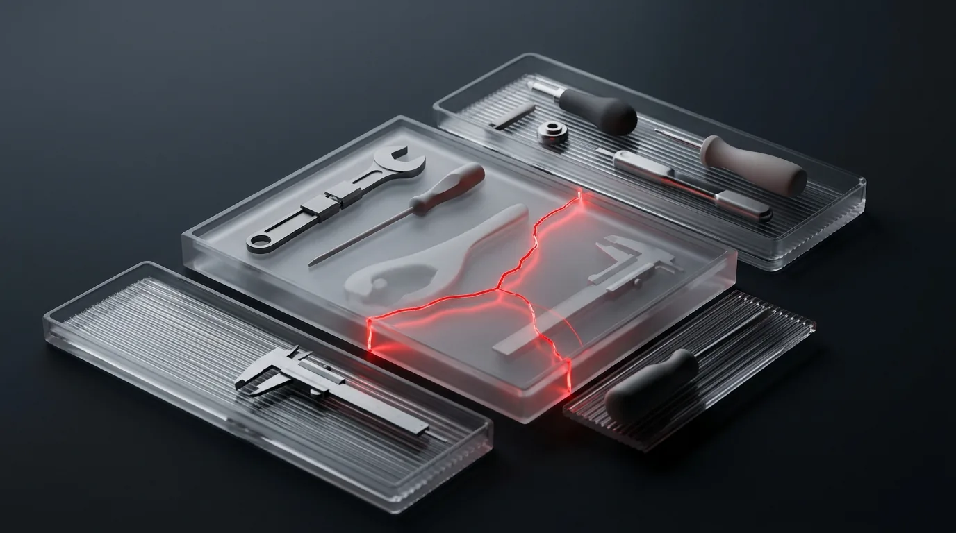Frosted toolkit trays with red selection ribbon