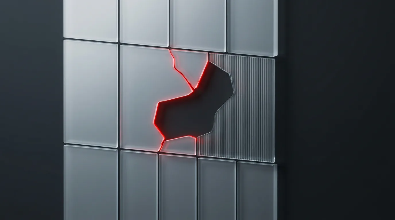Frosted template grid with one red custom cutout