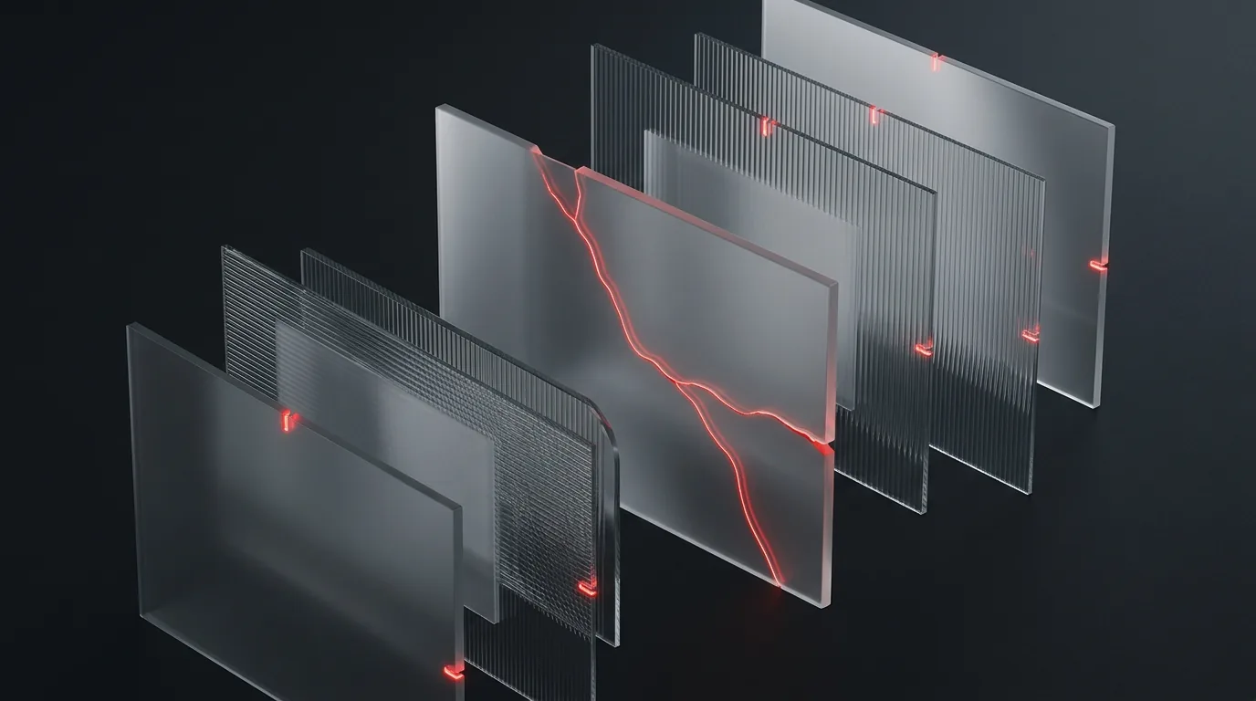 Frosted interview panels with red checkpoint notch