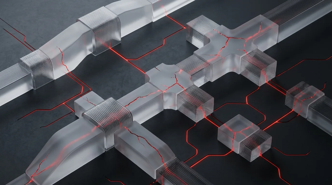 Frosted integration sockets linked by red protocols
