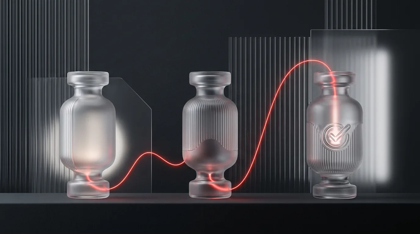 Frosted experiment vials with red signal thread