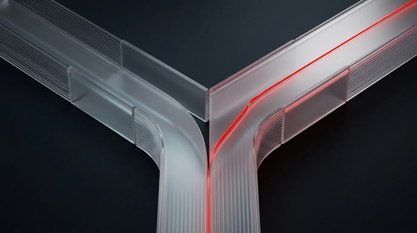 Frosted decision fork with red agent path
