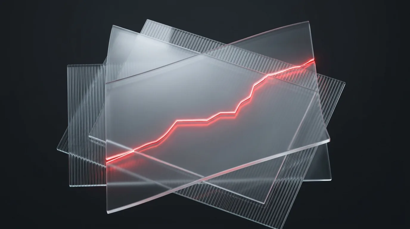 Frosted blueprint panels with red field ribbon