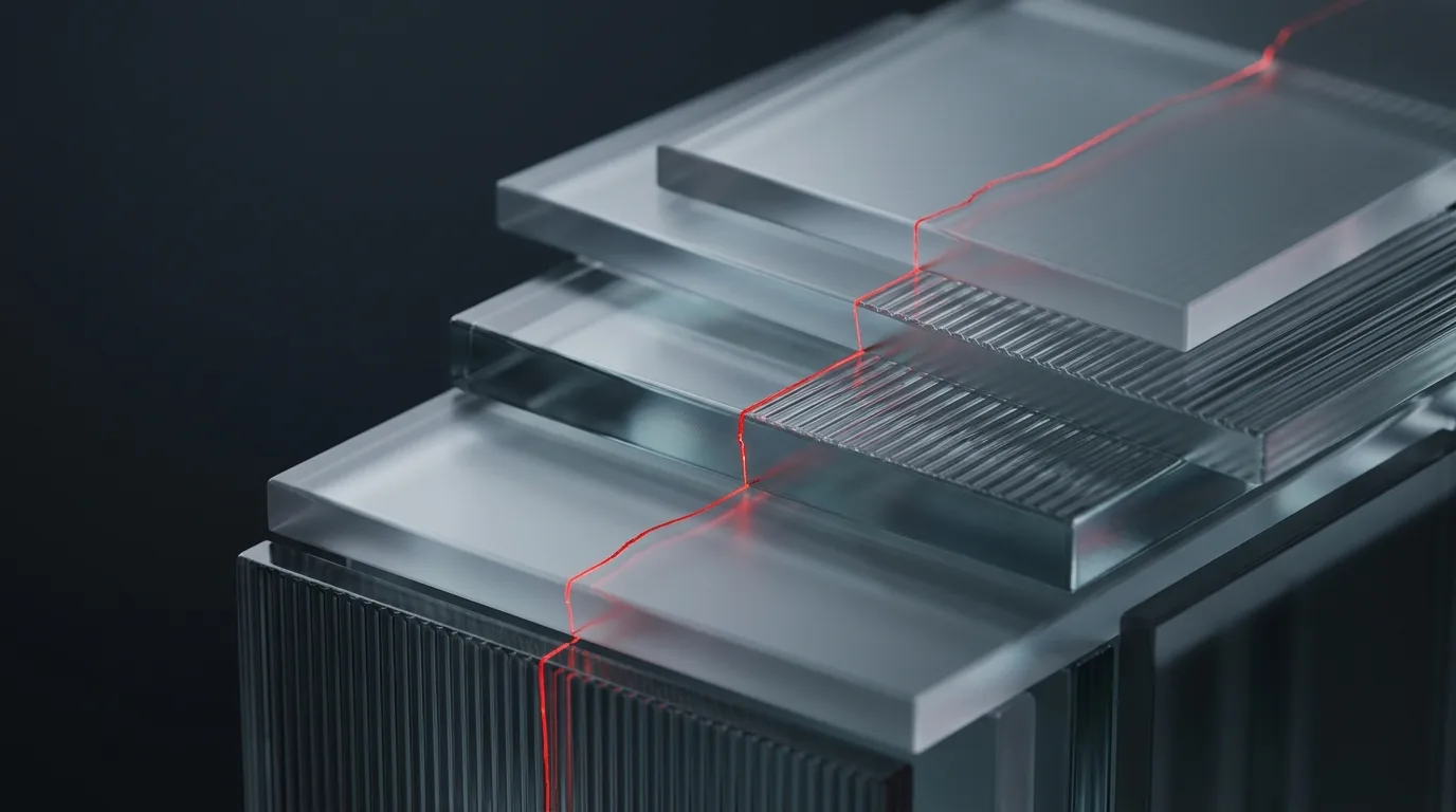 Frosted SaaS ledger slabs with red retention seam