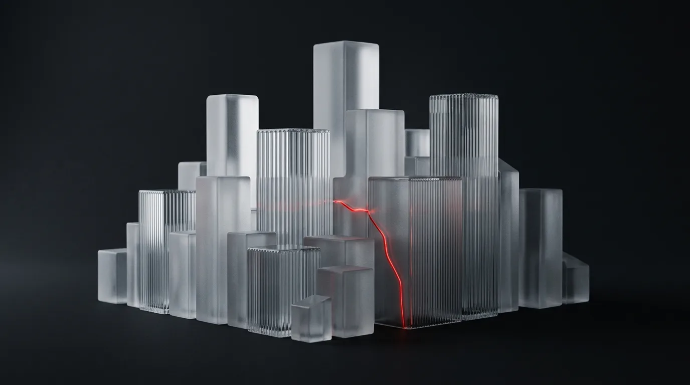 Frosted glass city blocks with a red local-team seam