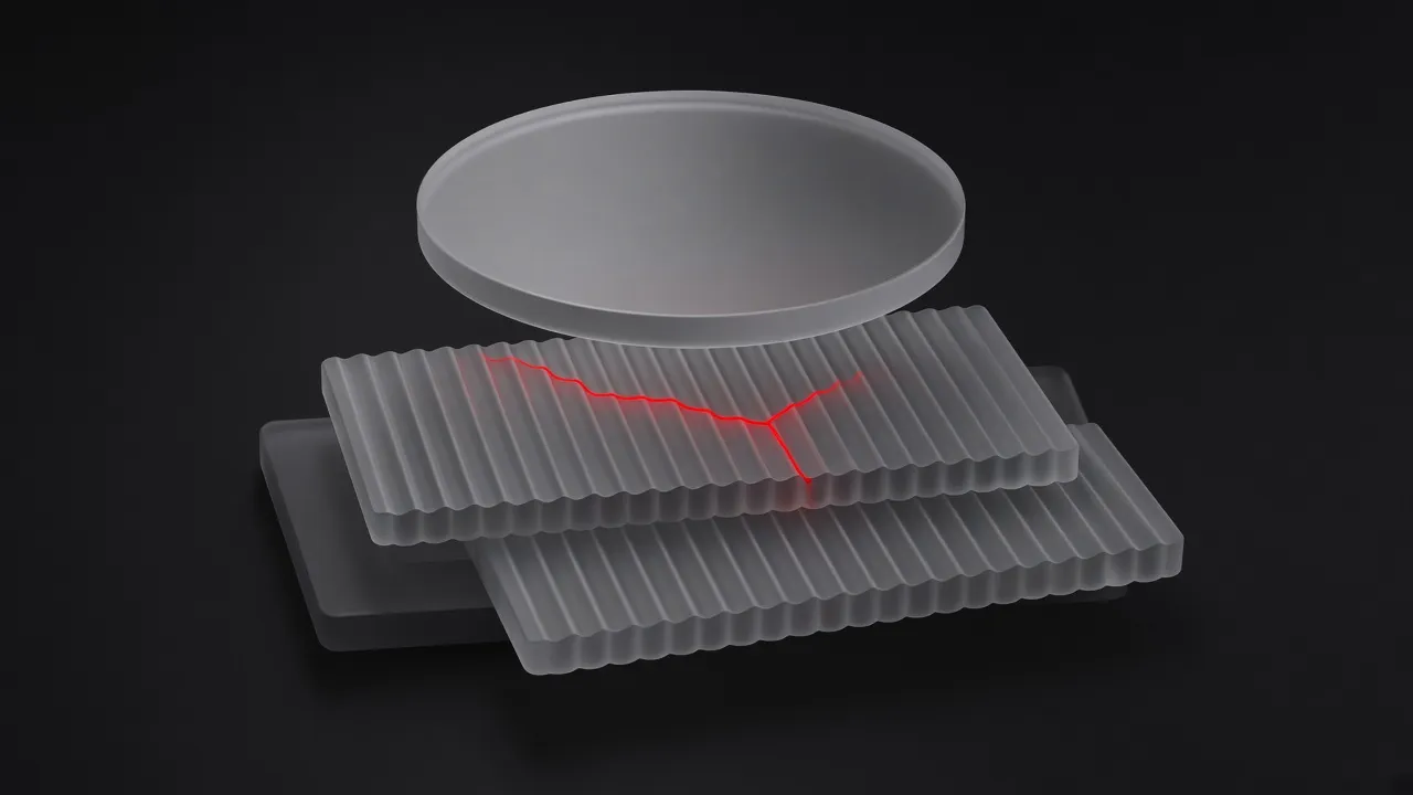 Frosted magnifier lens over stacked panels