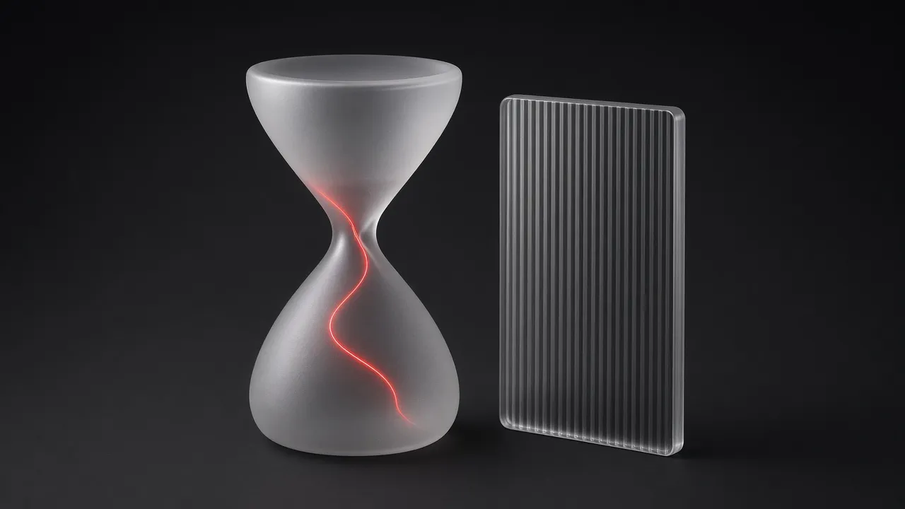 Frosted hourglass with red flowing seam