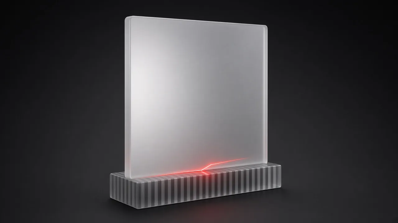 Frosted pilot slab on a stand with red crack