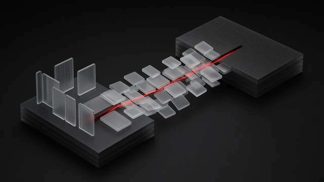 Frosted migration arrow of tiles with red seam