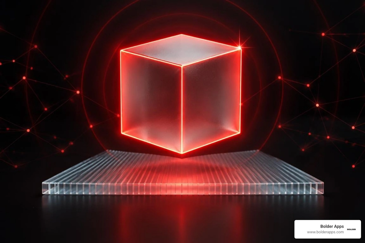Glass blueprint and source code cube with a glowing red edge Glass blueprint and source code cube with a glowing red edge