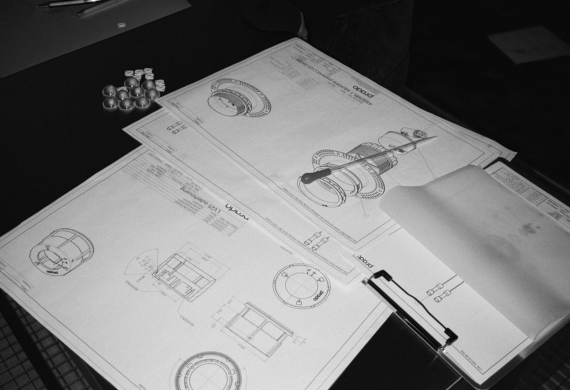 Technical engineering drawings of product components