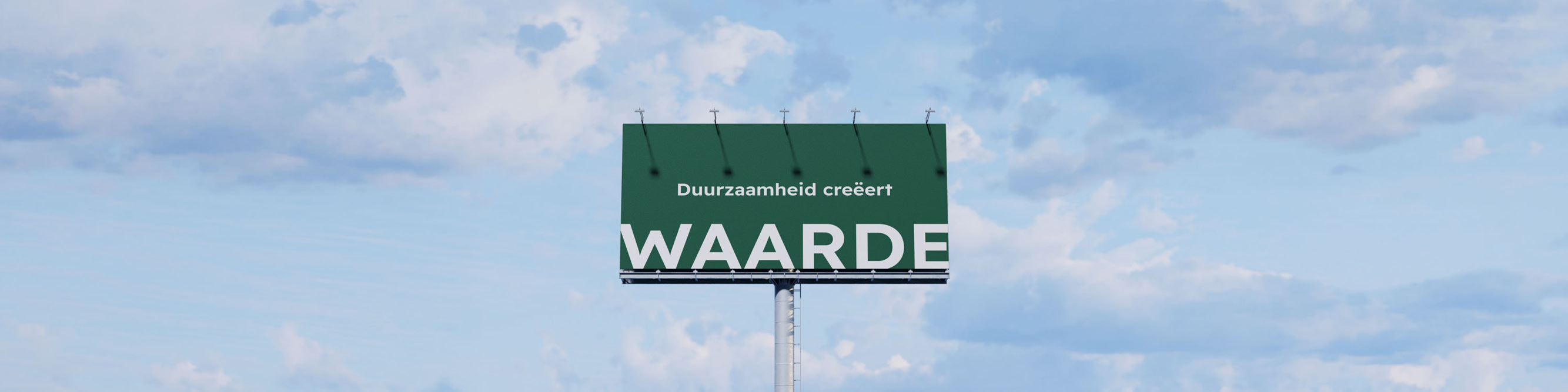 Billboard met de boodschap Duurzaamheid creëert waarde als beeld voor het vergroten van commerciële marktimpact