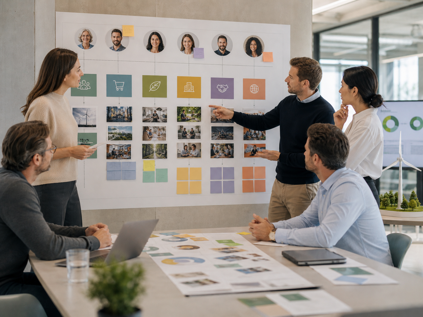 Team brengt stakeholders, communicatiekanalen en duurzaamheidsthema’s in kaart tijdens een gezamenlijke werksessie