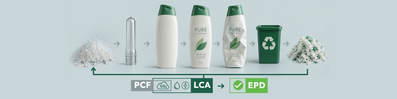 Overzicht van de productlevenscyclus met de relatie tussen Product Carbon Footprint, Life Cycle Assessment en Environmental Product Declaration