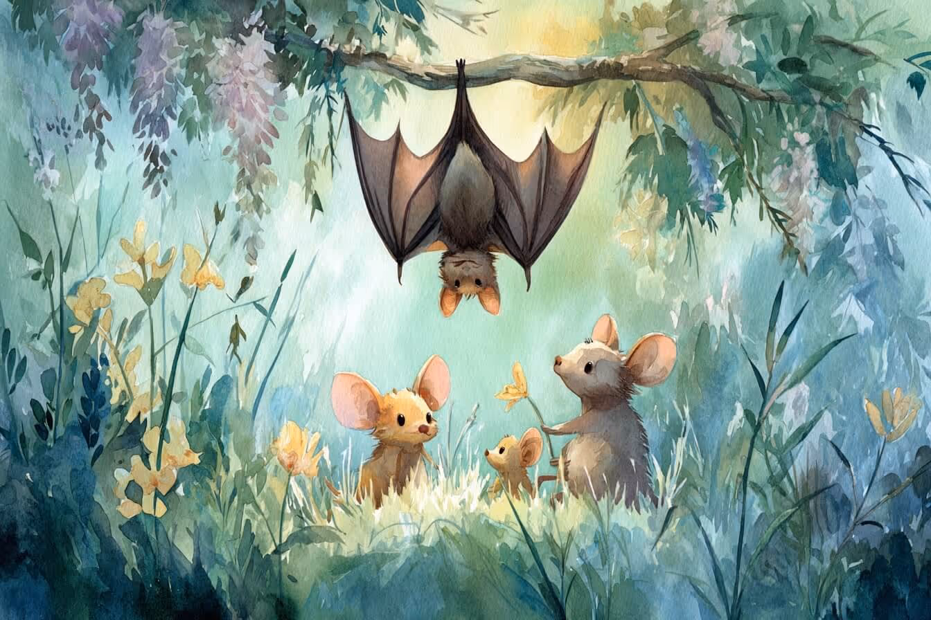 Ilustrace netopýry a myšek jako duchovních zvířat