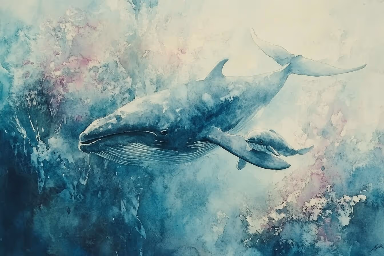 Ilustrace velryby - symbol intuice a silného propojení se vším