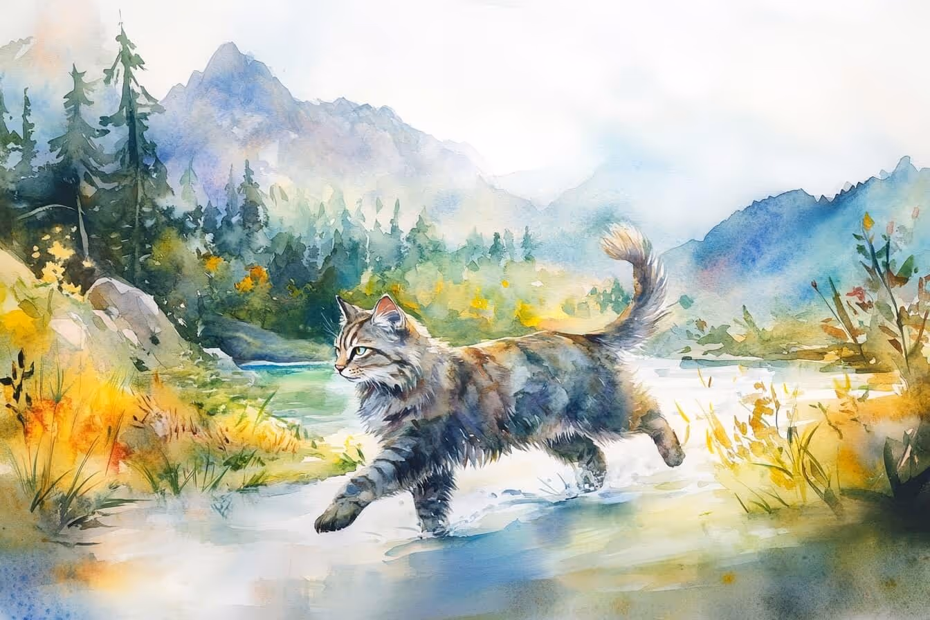 Ilustrace kočky ve volné přírodě: Symbol její nezávislosti