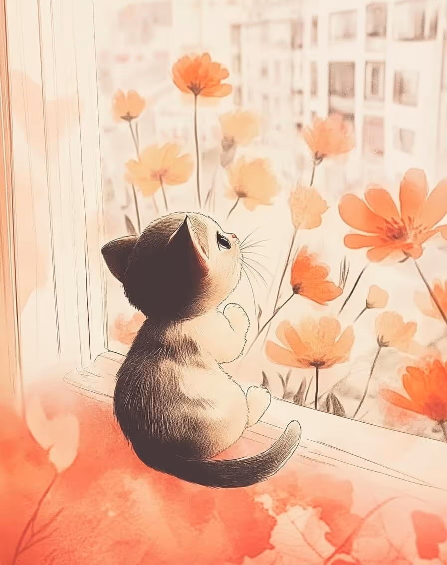 Ilustrave mladého kocourka Theo symbolizující hluboké propojení se zvířaty