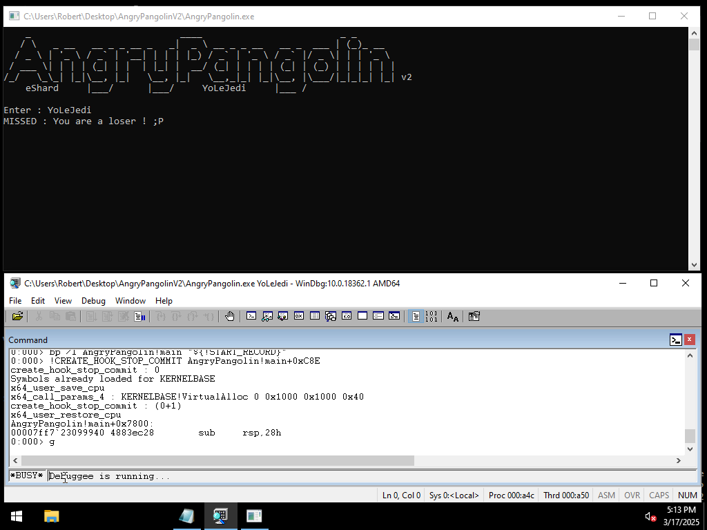 AngryPangolin v2 displaying the failure message after an incorrect key input