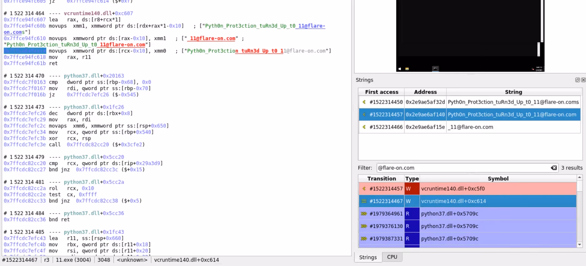 esReven's GUI: string view with the flag