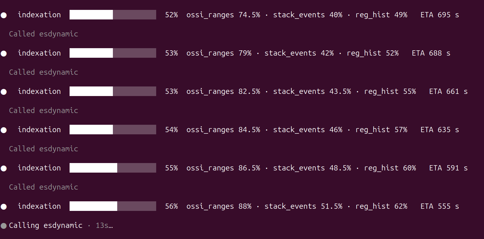 Indexing progress in the terminal