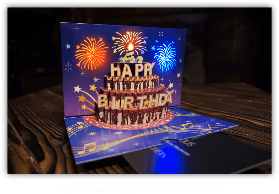 Pop-Up Karte: Geburtstagstorte mit Musik und Licht