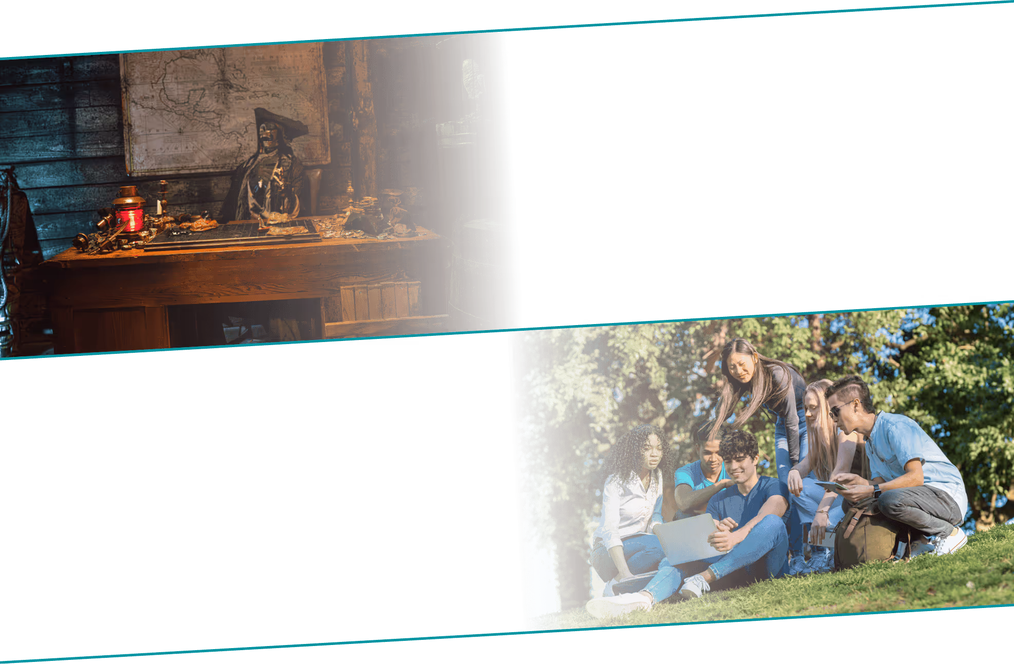 Das Bild von einem Escape Room uns von einer Gruppe von Jugendlichen die eine Outdoor Escape Tour spielen.