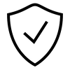 Black outline of a shield with a check mark inside symbolizing protection or security.
