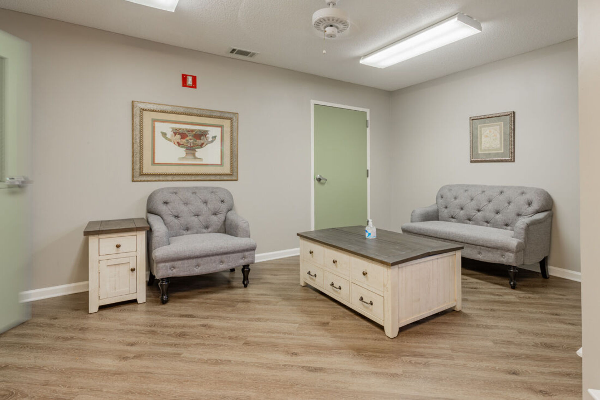 Community room with sofas and coffee table