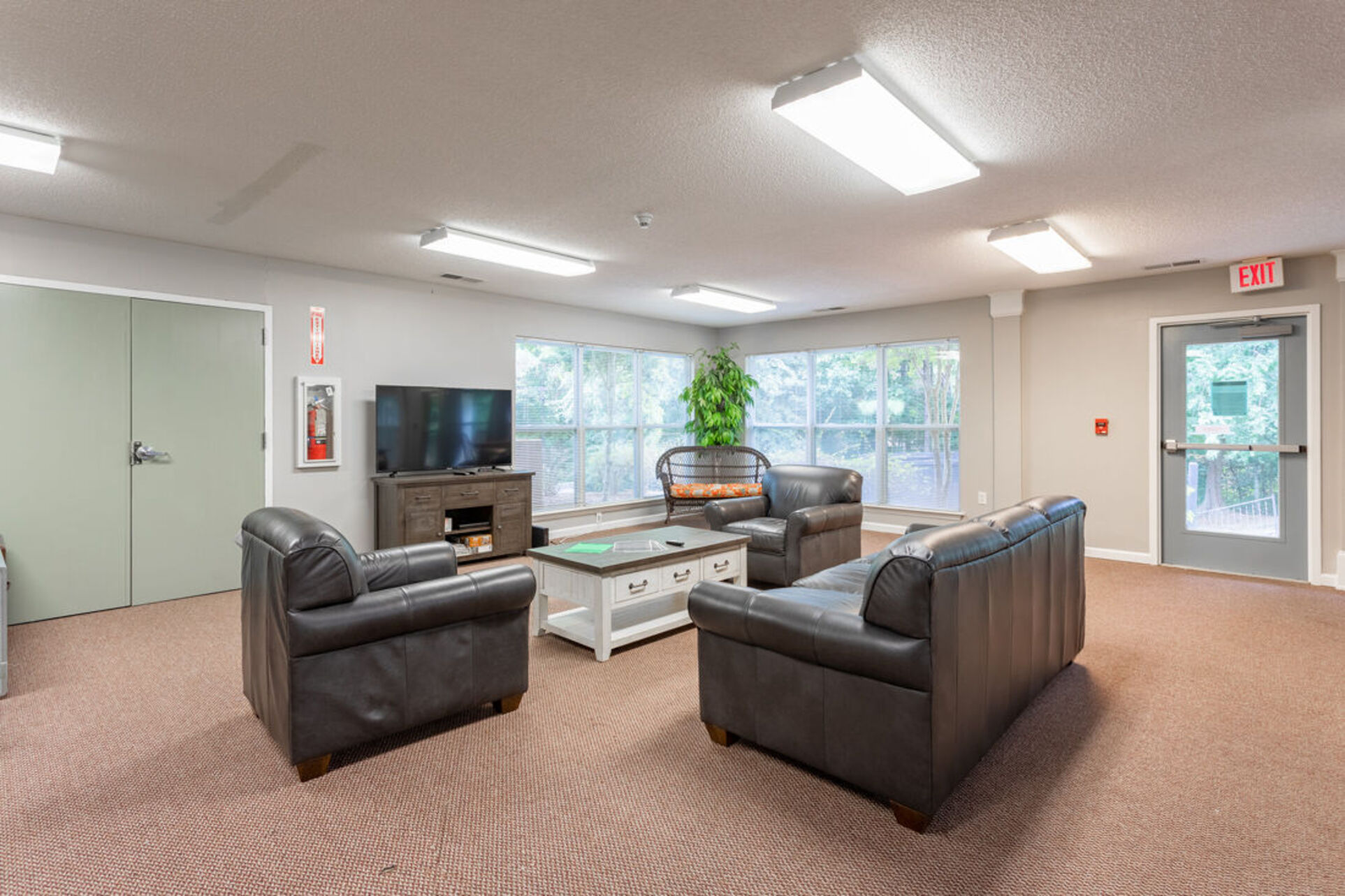 Community room with sofas and coffee table