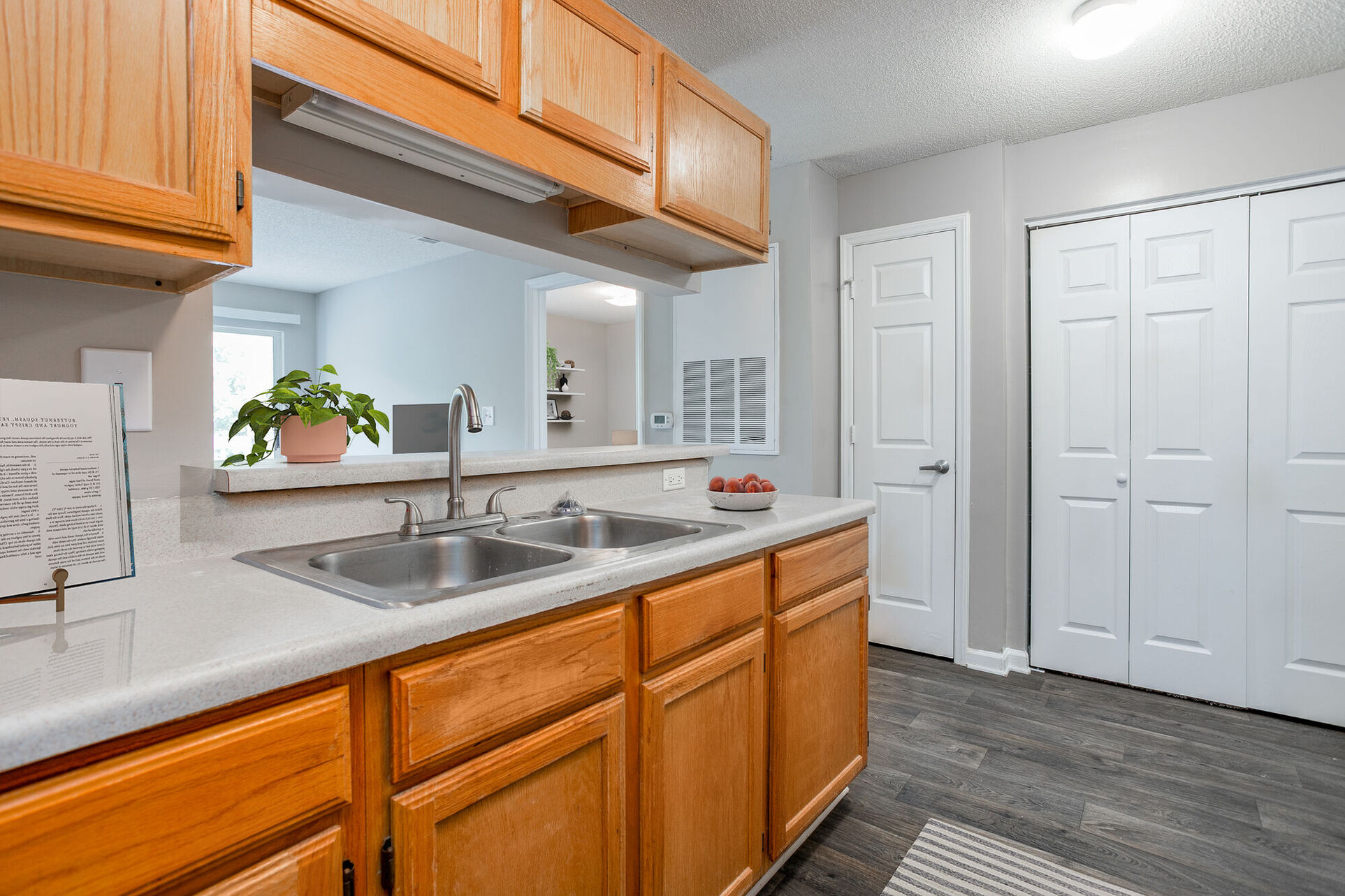 Kitchen with brown cabinets