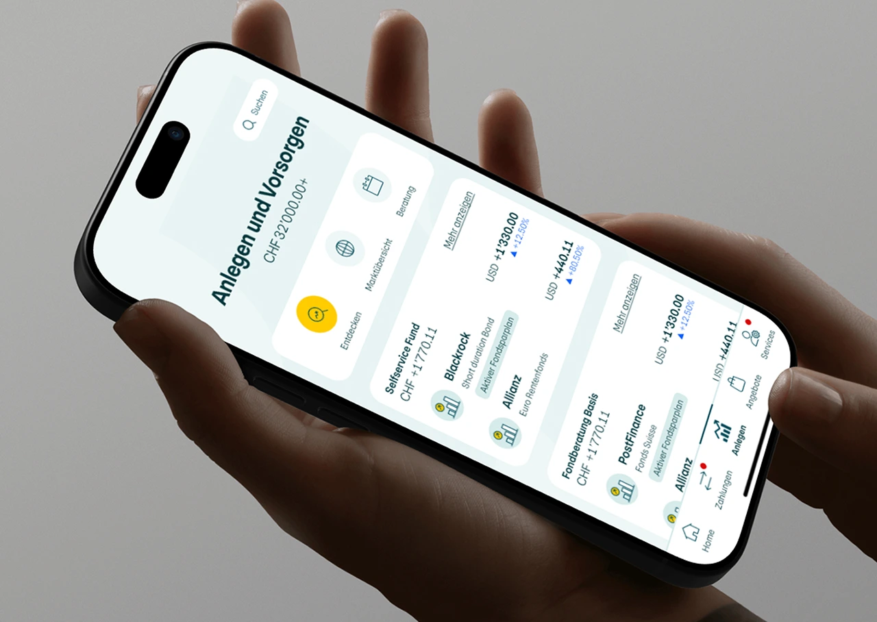 PostFinance Mobile Banking App mit einheitlicher Designsprache aus dem neuen Design System