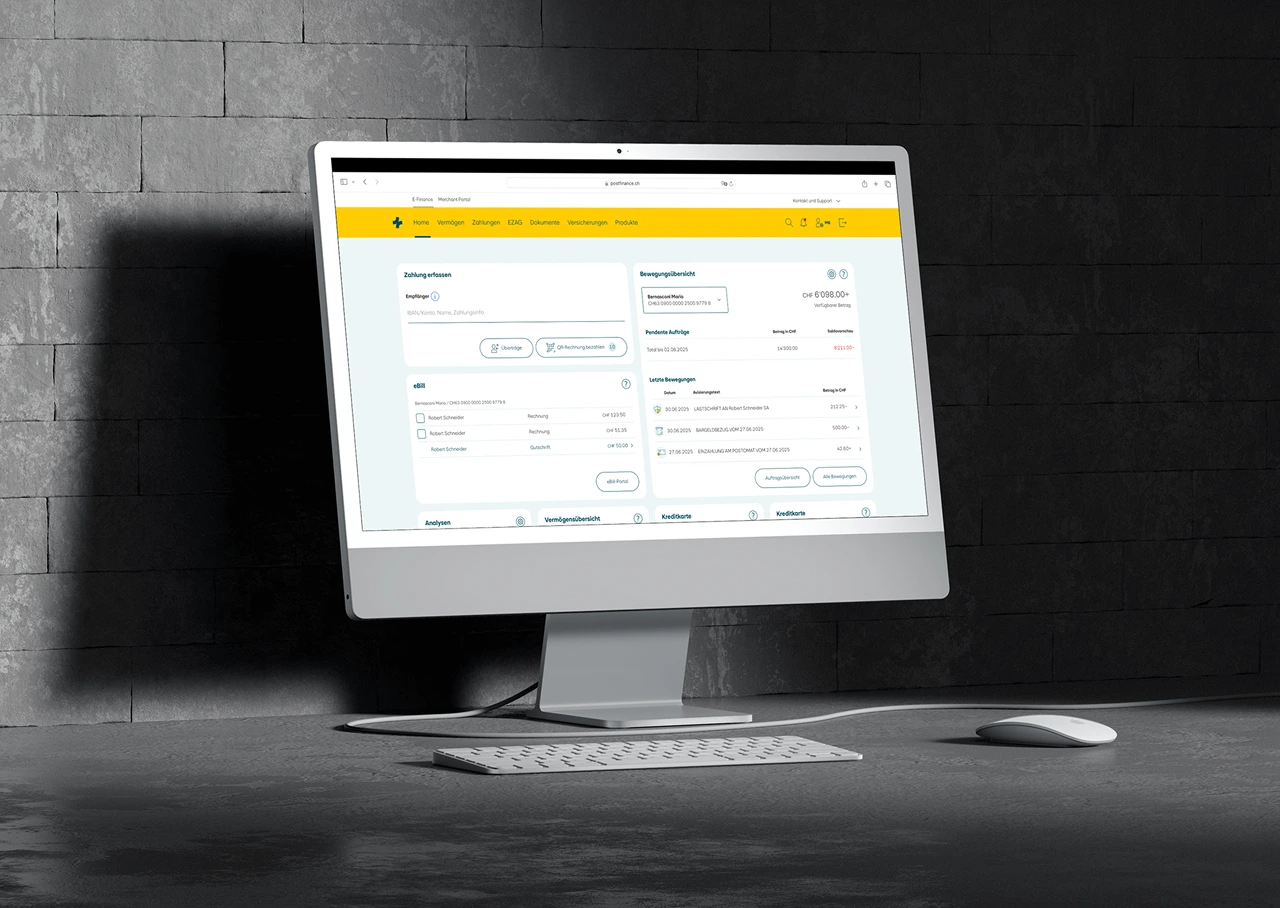 PostFinance Bancomaten-Interface im konsistenten Design des neuen Systems
