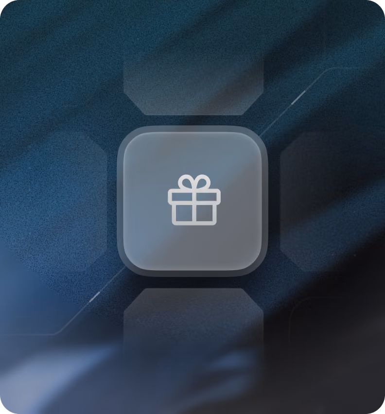 Close-up of a dark keyboard key with a white gift box icon featuring a ribbon on top.