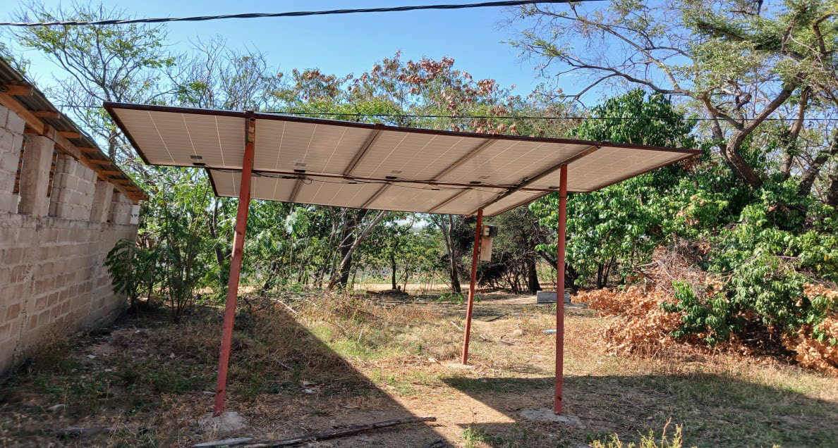 Solar panels powering the pump at the water site