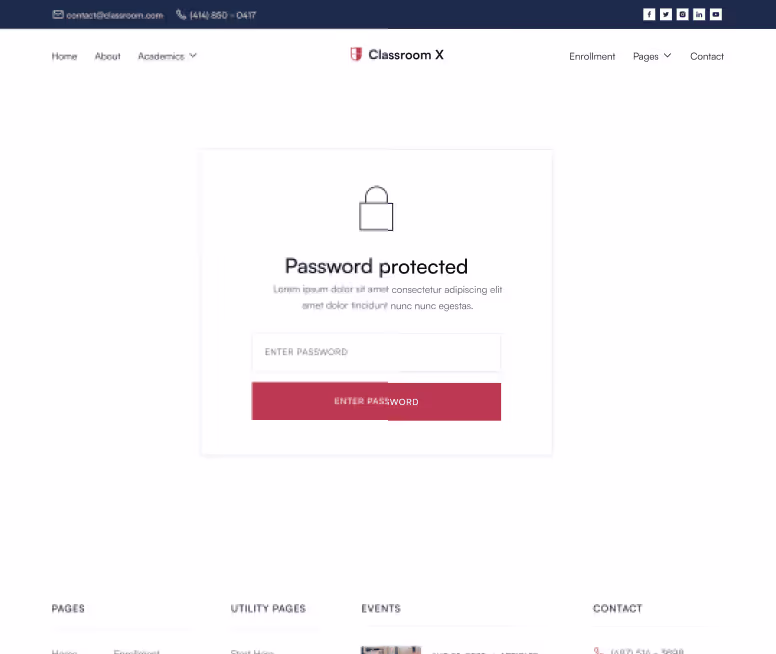 Classroom X - Password Protected Page - Home Page - University Webflow Template 
