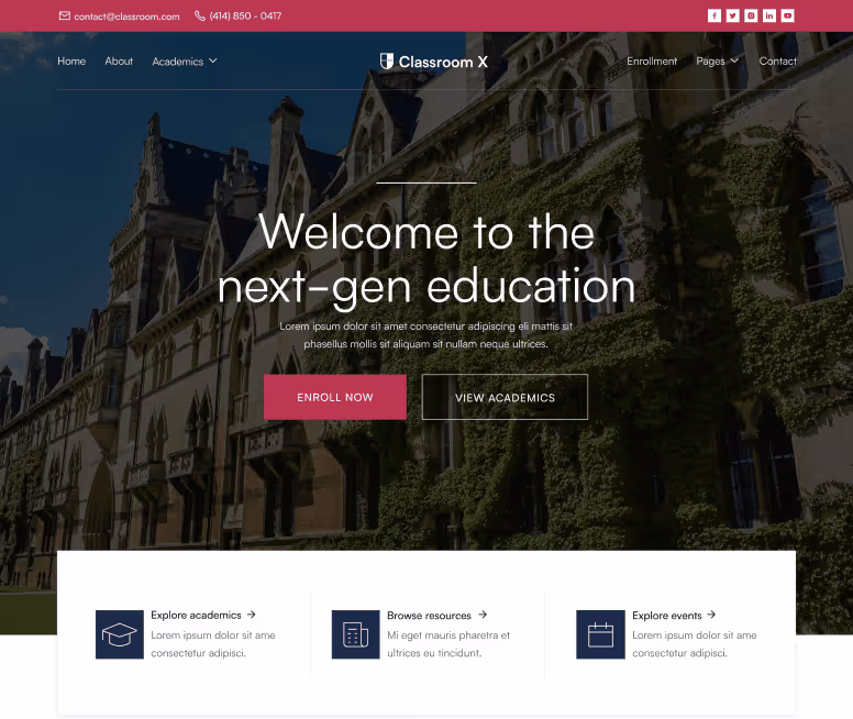 Classroom X - Home Page - Home Page - University Webflow Template 