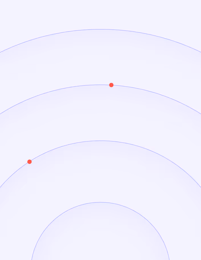 Trois cercles concentriques bleus pâles avec deux points rouges situés sur les deuxième et troisième cercles.